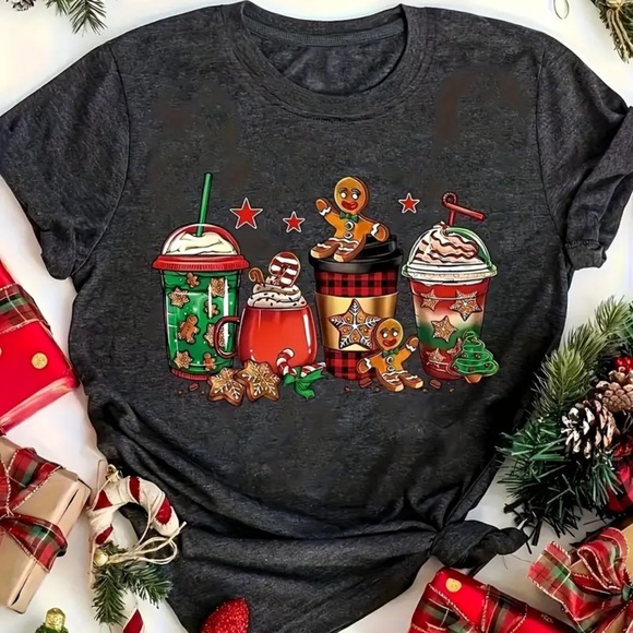Tops - Festive Graphic Tee with Holiday Drinks